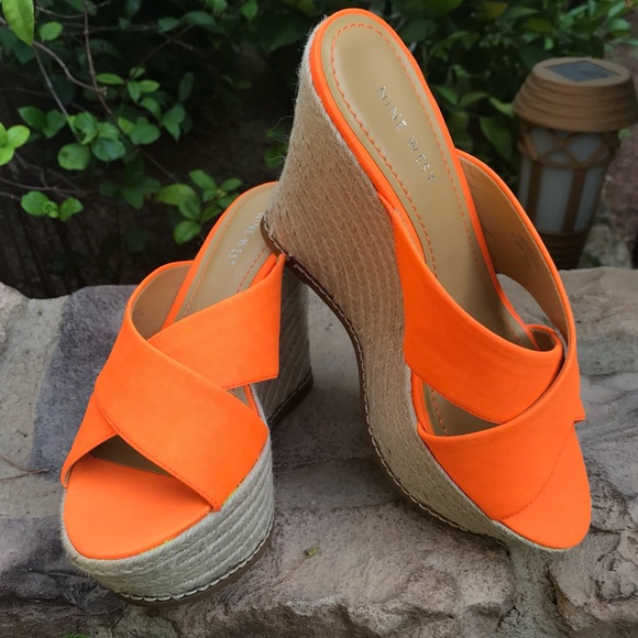 Nine West Shoes - Nine West New Neon Orange  Canvas wedge